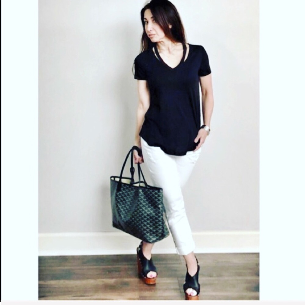 Black V neck short sleeves top with cut outs - Picture 6 of 6